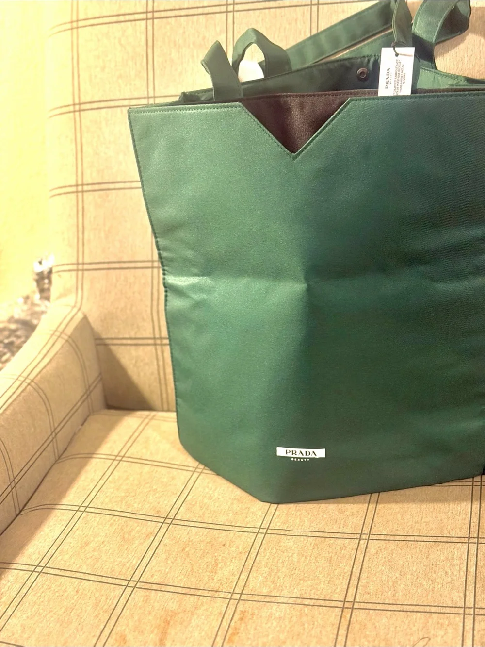 Prada Green Messenger Tote Bag with rare 2 large divided pockets